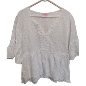 LILLY Pulitzer 3/4 Sleeve White Eyelet Blouse - Size Large